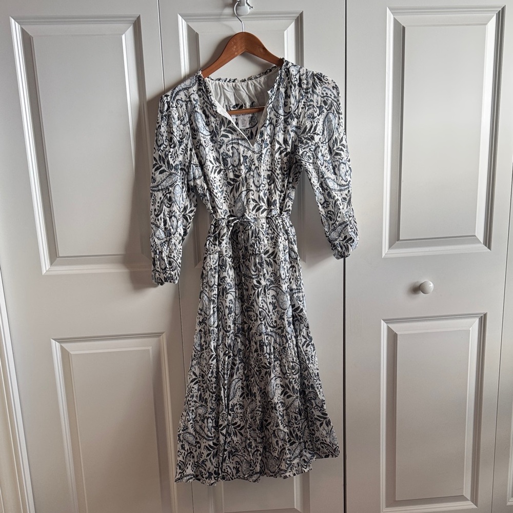Lucky Brand Blue & White Paisley Midi Dress with Tie Waist